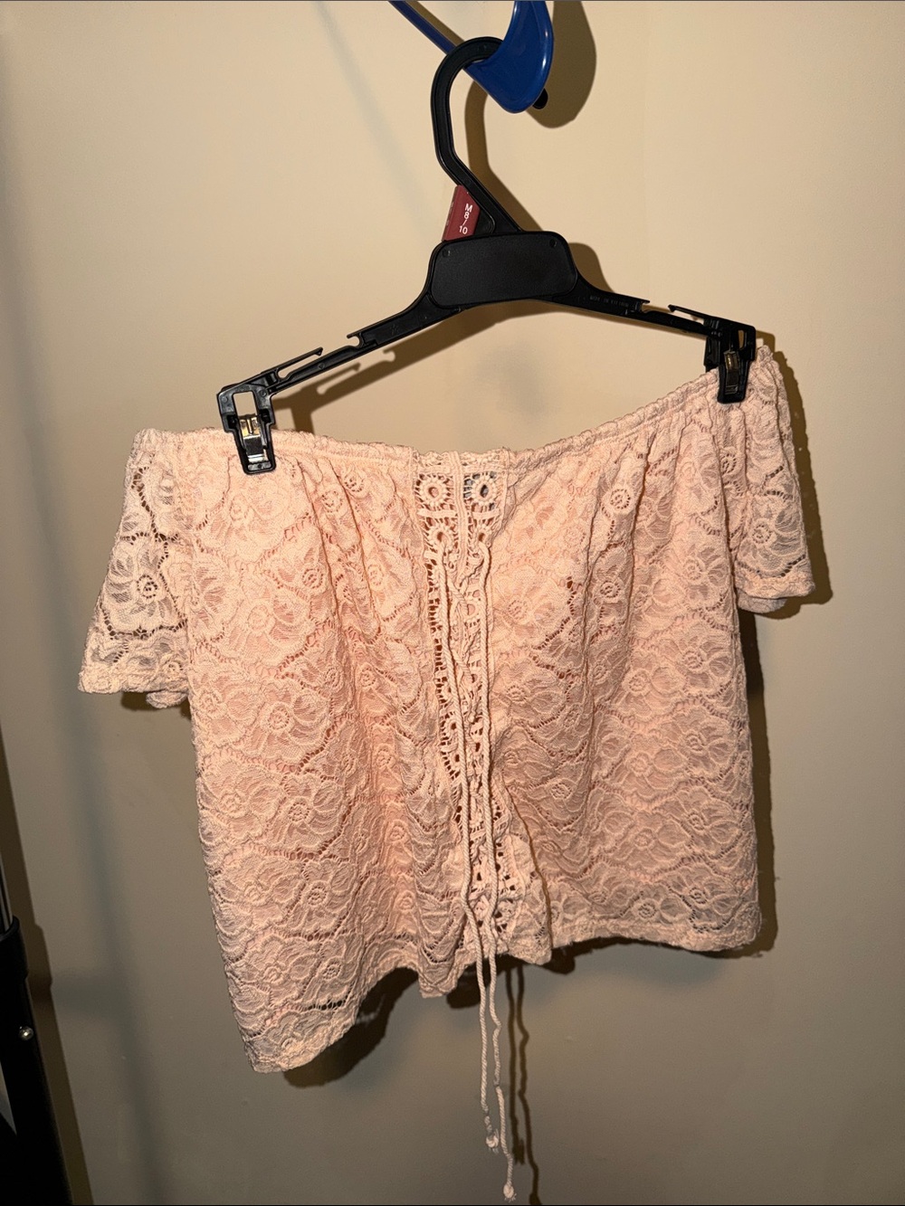 Lace Off-Shoulder Tie-Front Top - Blush Pink